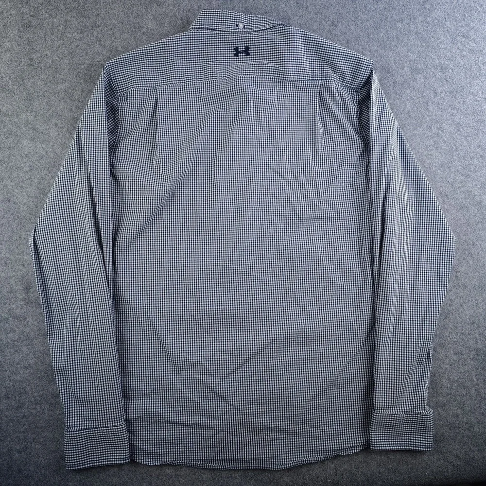 Under Armour Shirt Mens Large Blue Check Button Up Long Sleeve Performance